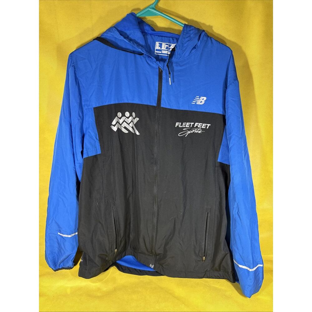 New Balance Fleet Feet Sports Size Large Blue And Black Sport Wear Jacket Zip FF